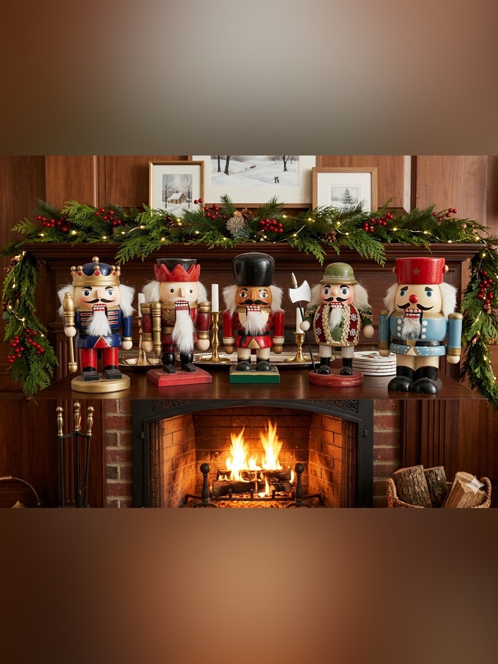Set of Five 6” Short and Stout Wooden Nutcracker Christmas Decorations